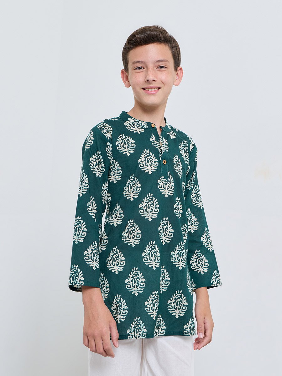 Teen Boys Printed Kurta and Pull-On Pants Set