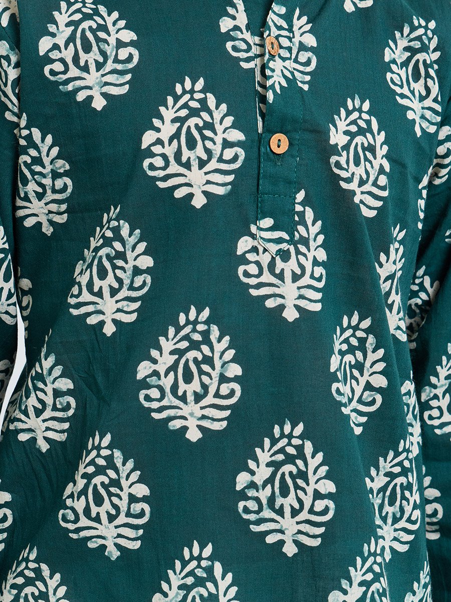 Teen Boys Printed Kurta and Pull-On Pants Set