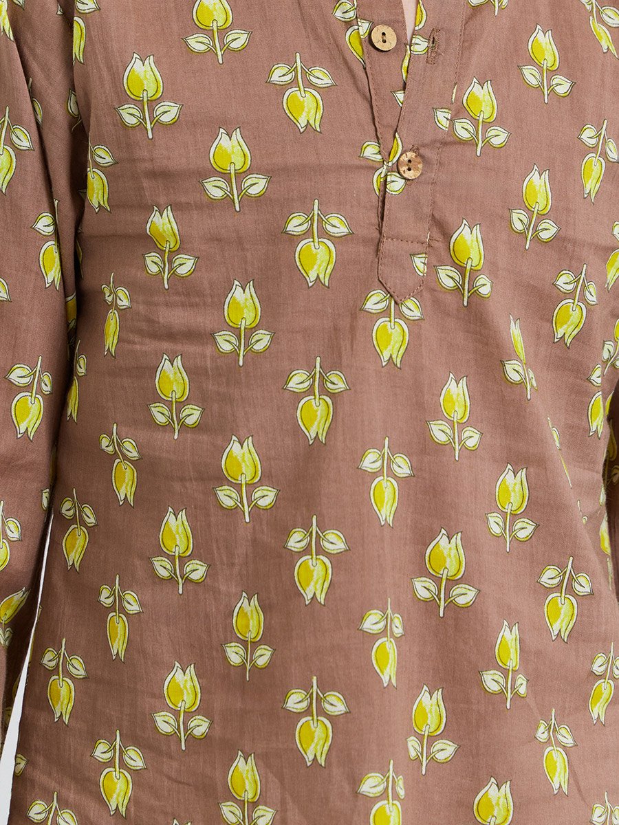 Teen Boys Printed Kurta and Pull-On Pants Set