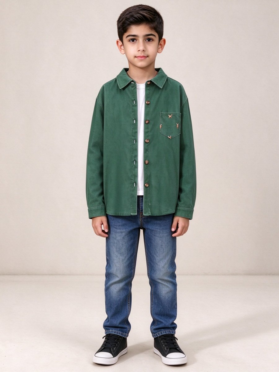Boys Green Corduroy Long Sleeve Shirt