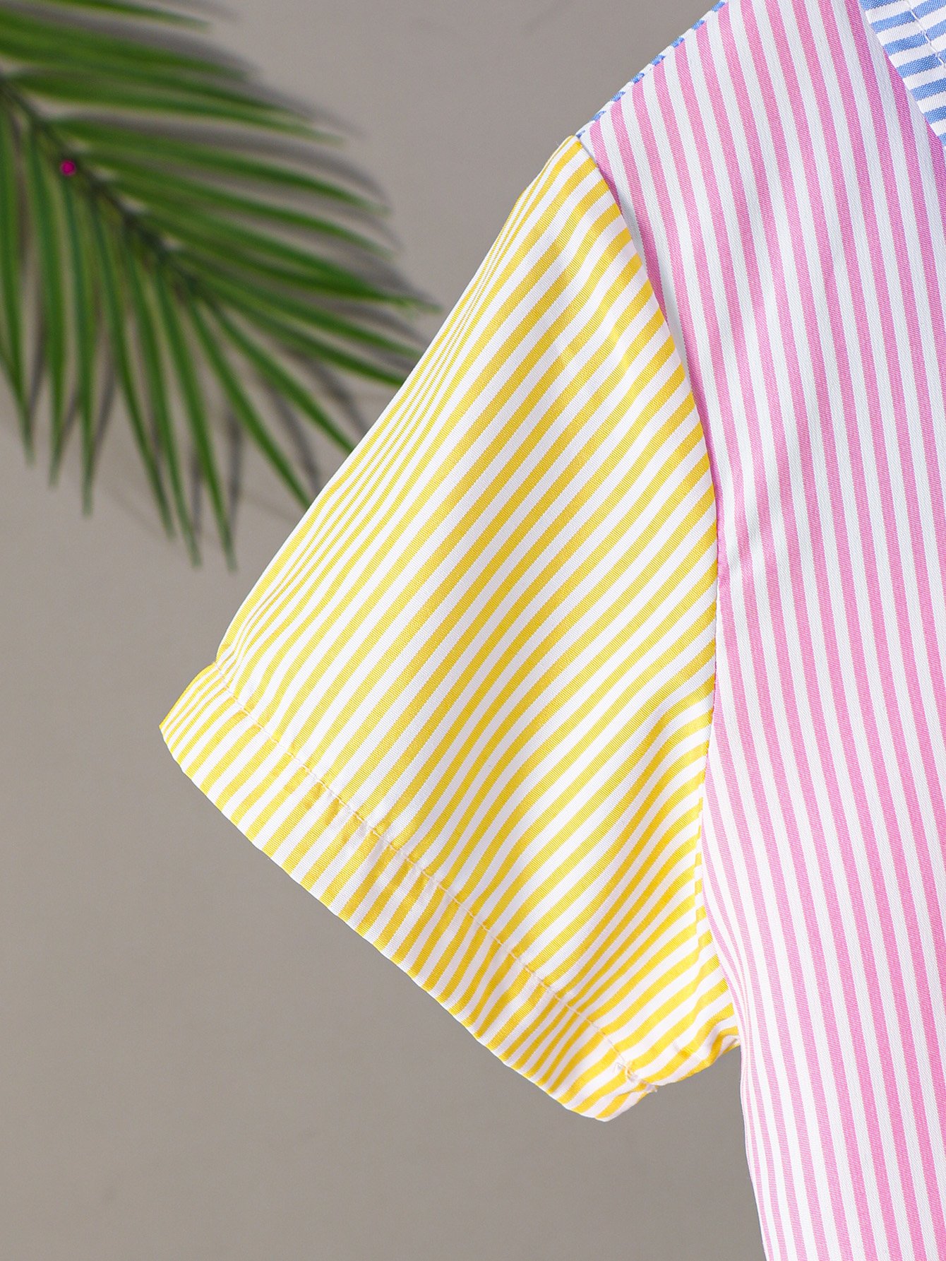 Boys Striped Colorblock Shirt and Shorts Set