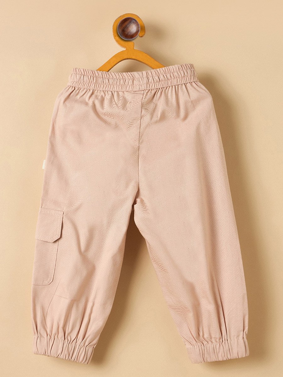Kids Relaxed Fit Peach Cargo Pants with Drawstring Waist