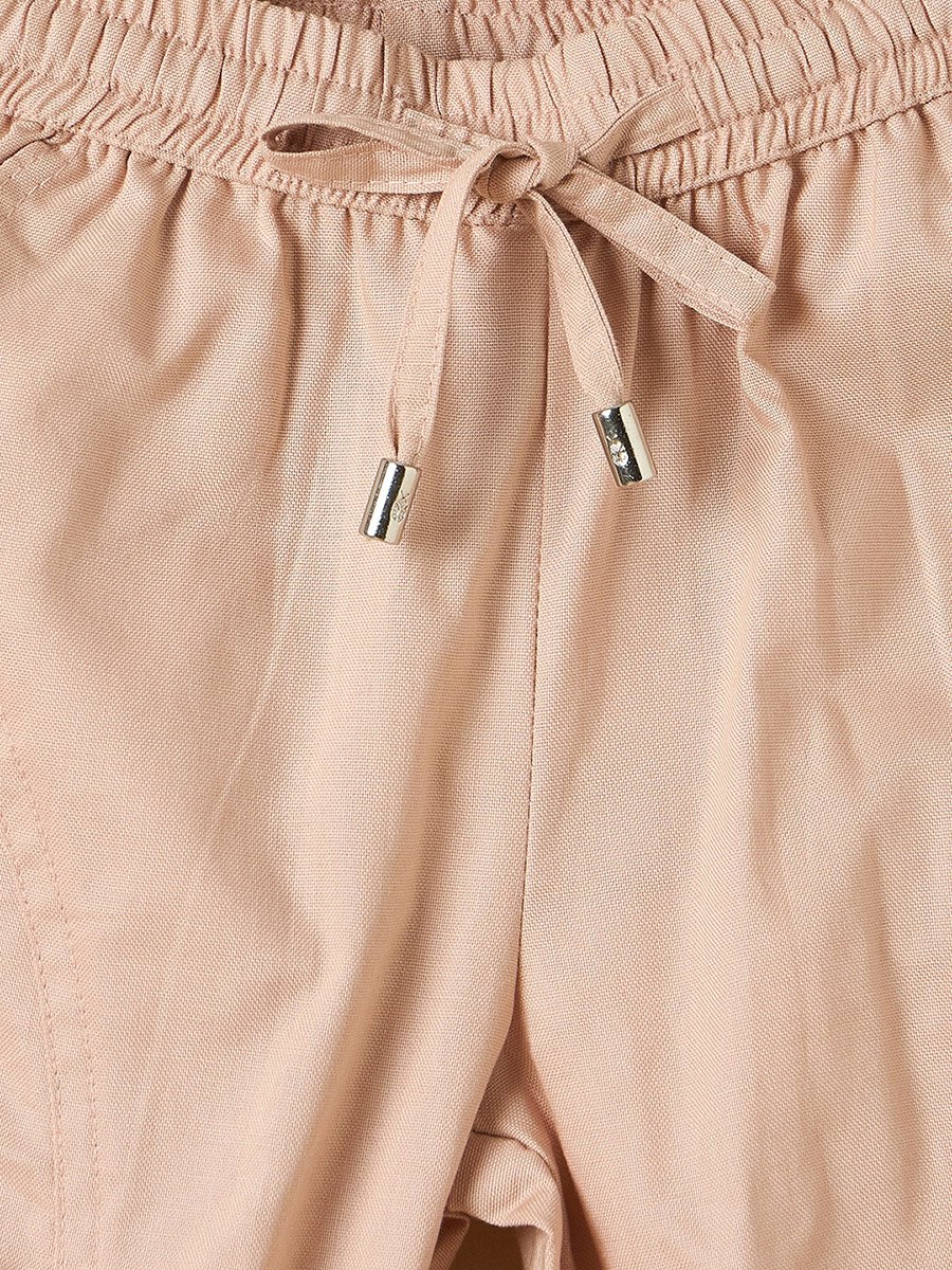 Kids Relaxed Fit Peach Cargo Pants with Drawstring Waist