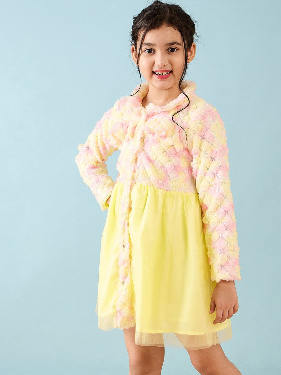 Girls Yellow Fit and Flare Knee Length Casual Dress