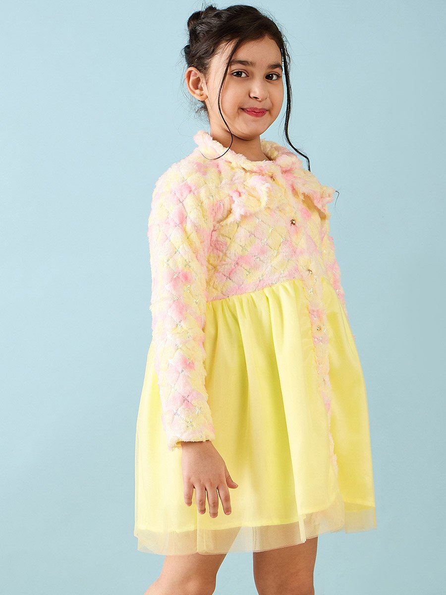 Girls Yellow Fit and Flare Knee Length Casual Dress