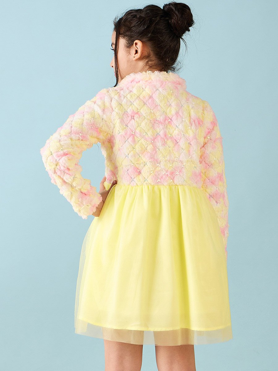 Girls Yellow Fit and Flare Knee Length Casual Dress