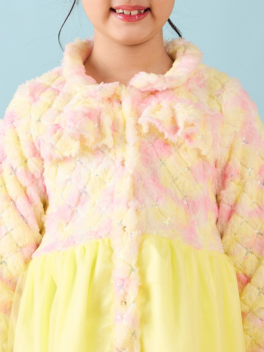 Girls Yellow Fit and Flare Knee Length Casual Dress