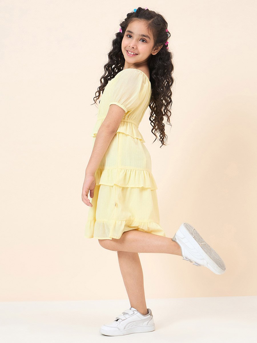 Girls Yellow A-Line Knee-Length Casual Dress