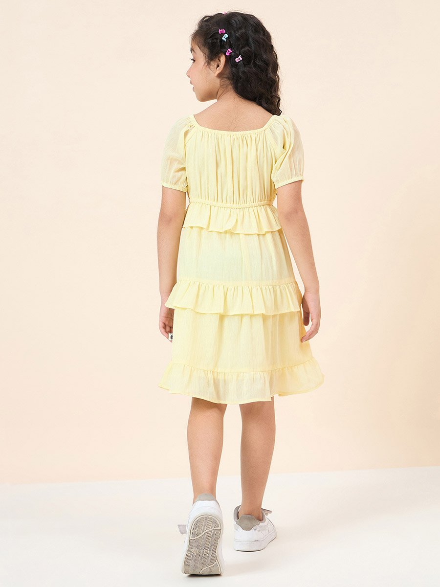 Girls Yellow A-Line Knee-Length Casual Dress