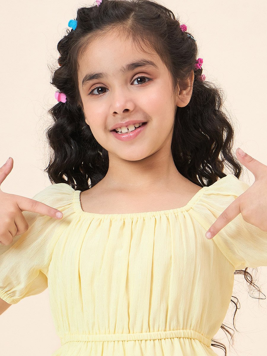 Girls Yellow A-Line Knee-Length Casual Dress