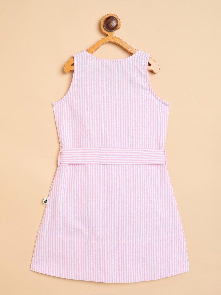Girls Pink Striped A-Line Knee-Length Casual Dress