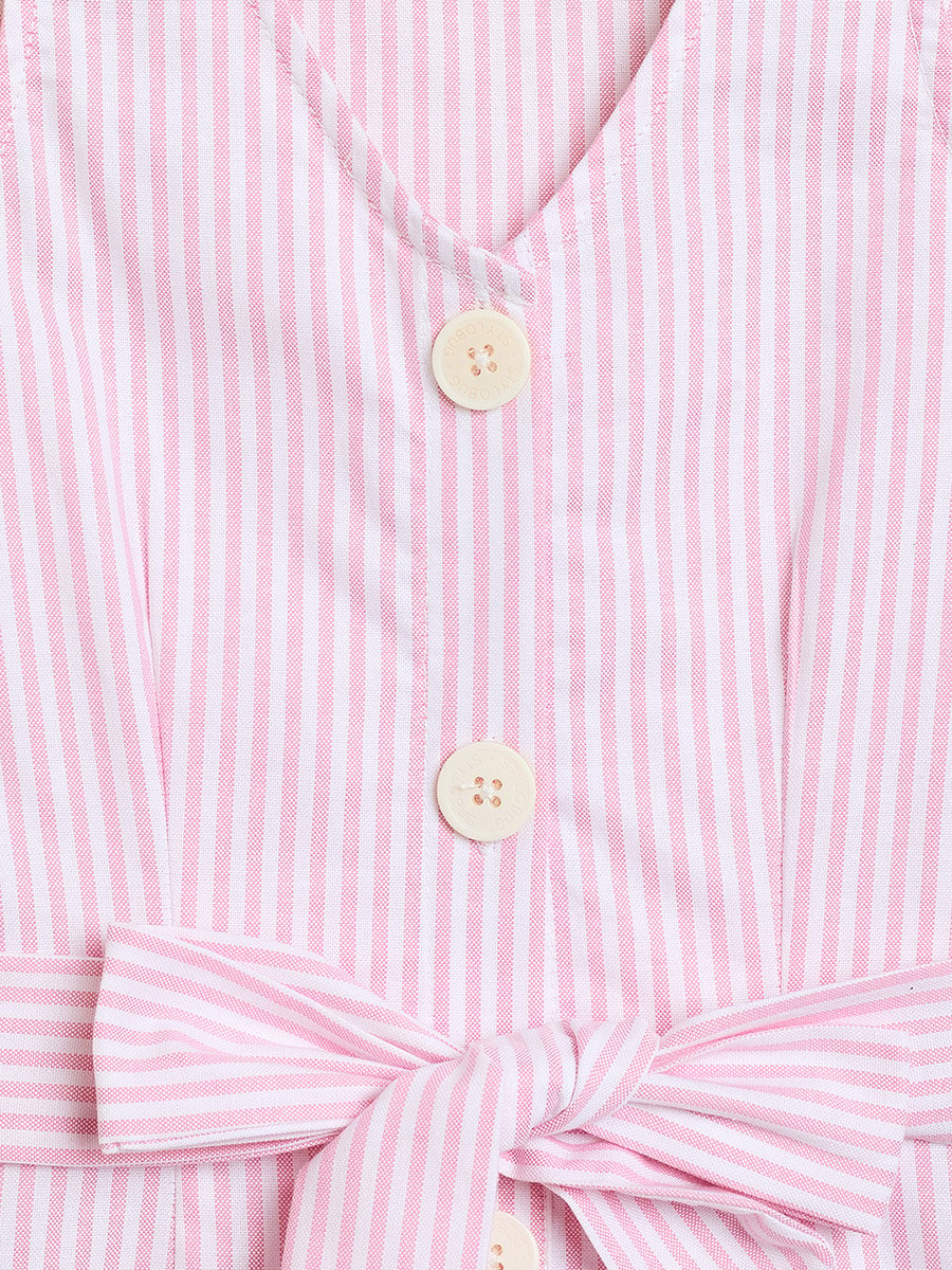 Girls Pink Striped A-Line Knee-Length Casual Dress