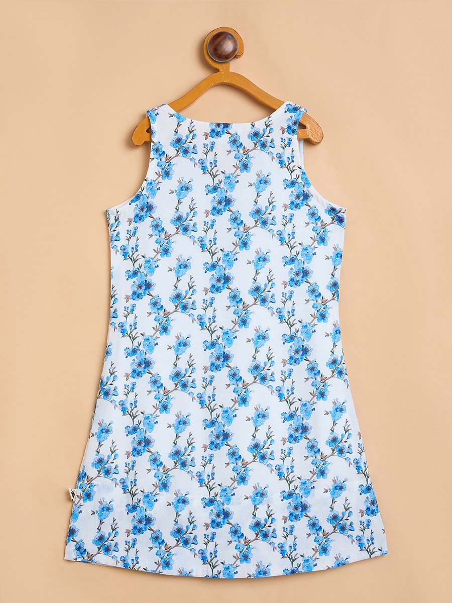 Girls Blue Floral Fit and Flare Knee-Length Dress