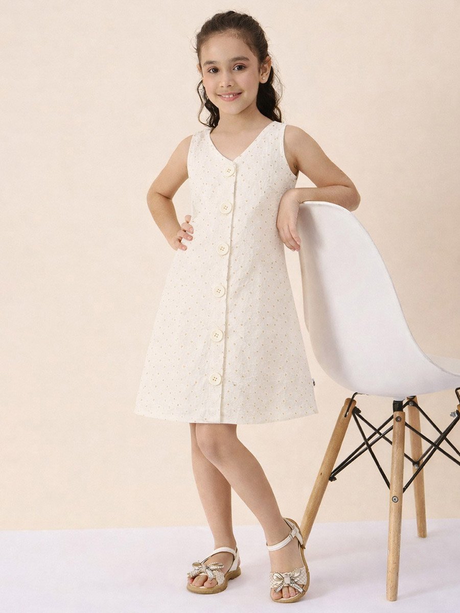 Girls Off-White A-Line Knee-Length Casual Dress