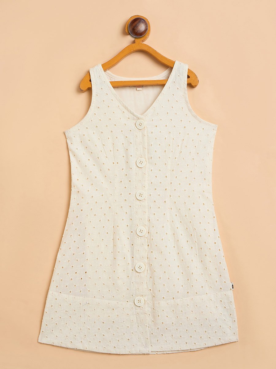 Girls Off-White A-Line Knee-Length Casual Dress