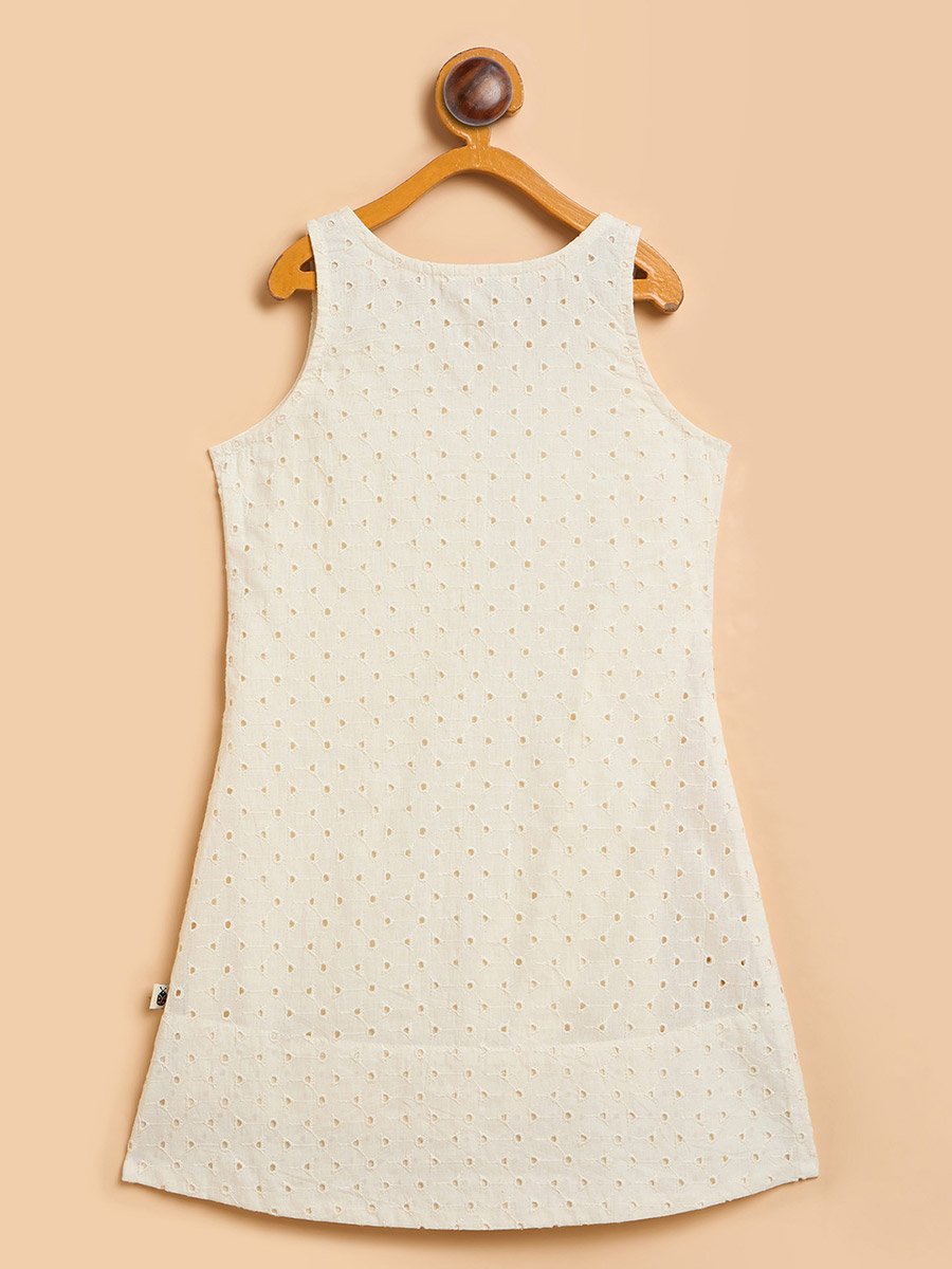 Girls Off-White A-Line Knee-Length Casual Dress