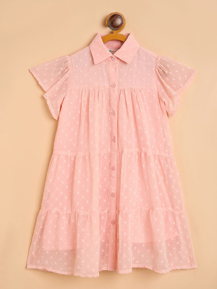 Girls Peach A-Line Knee-Length Casual Dress