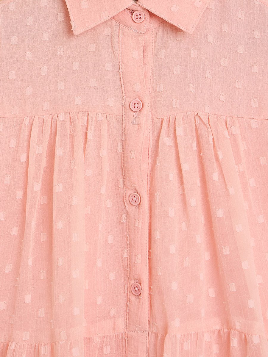 Girls Peach A-Line Knee-Length Casual Dress