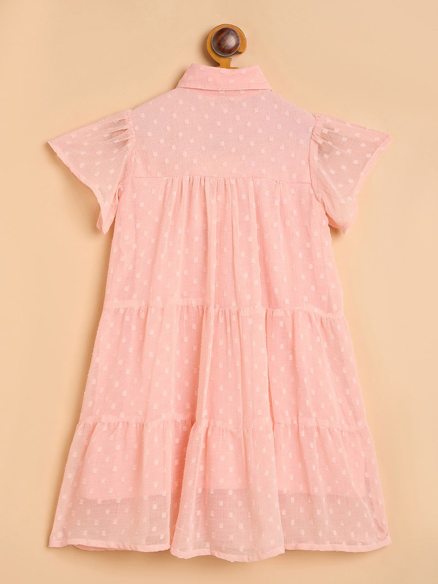 Girls Peach A-Line Knee-Length Casual Dress