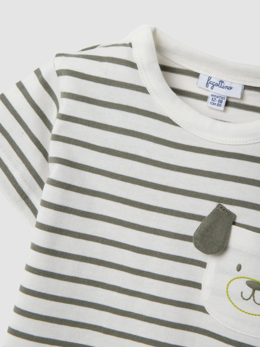 Boys Cotton Striped T-Shirt with Dog Pocket