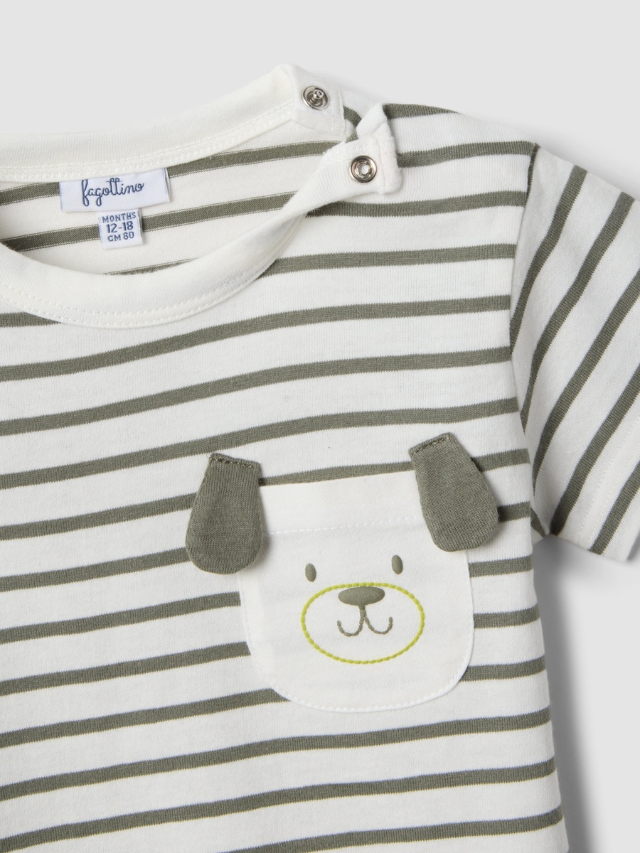 Boys Cotton Striped T-Shirt with Dog Pocket