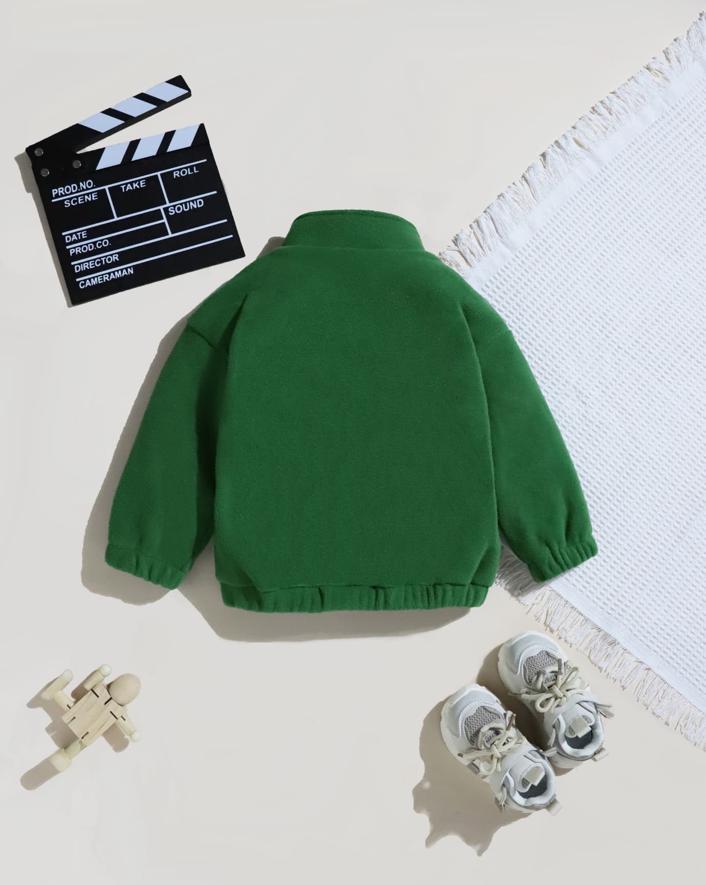 Green Fleece Quarter-Zip Sweatshirt With Pocket