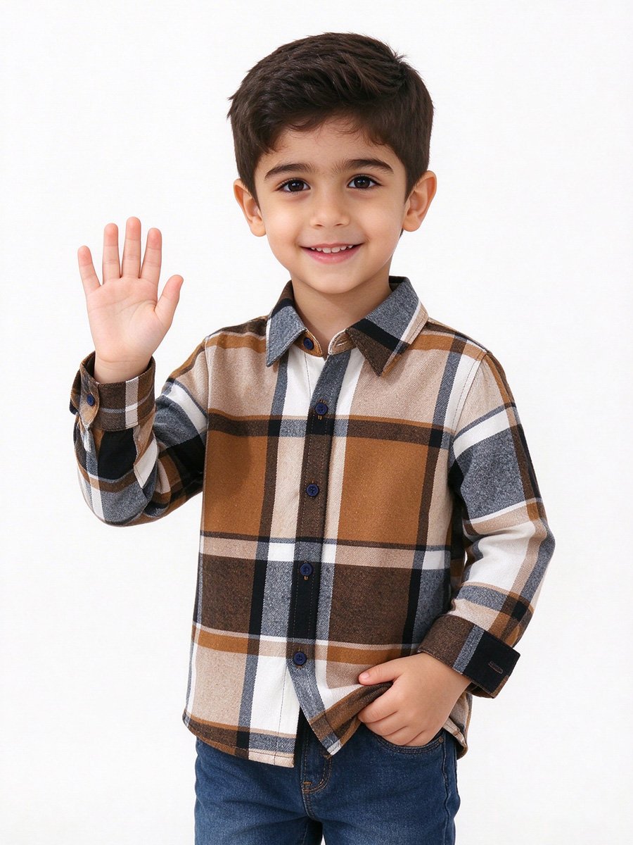 Boys Plaid Collared Long Sleeve Shirt