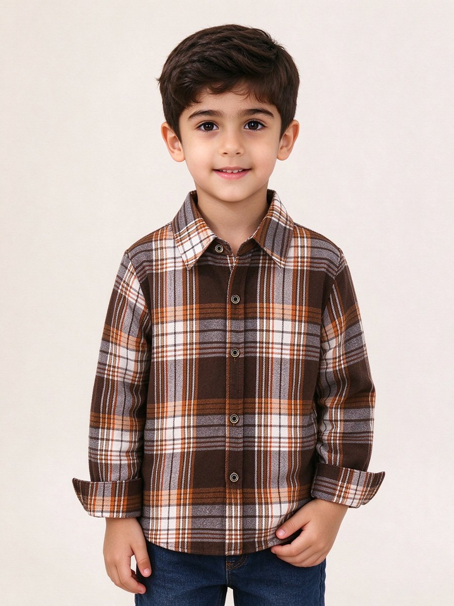 Boys Plaid Collared Long Sleeve Shirt