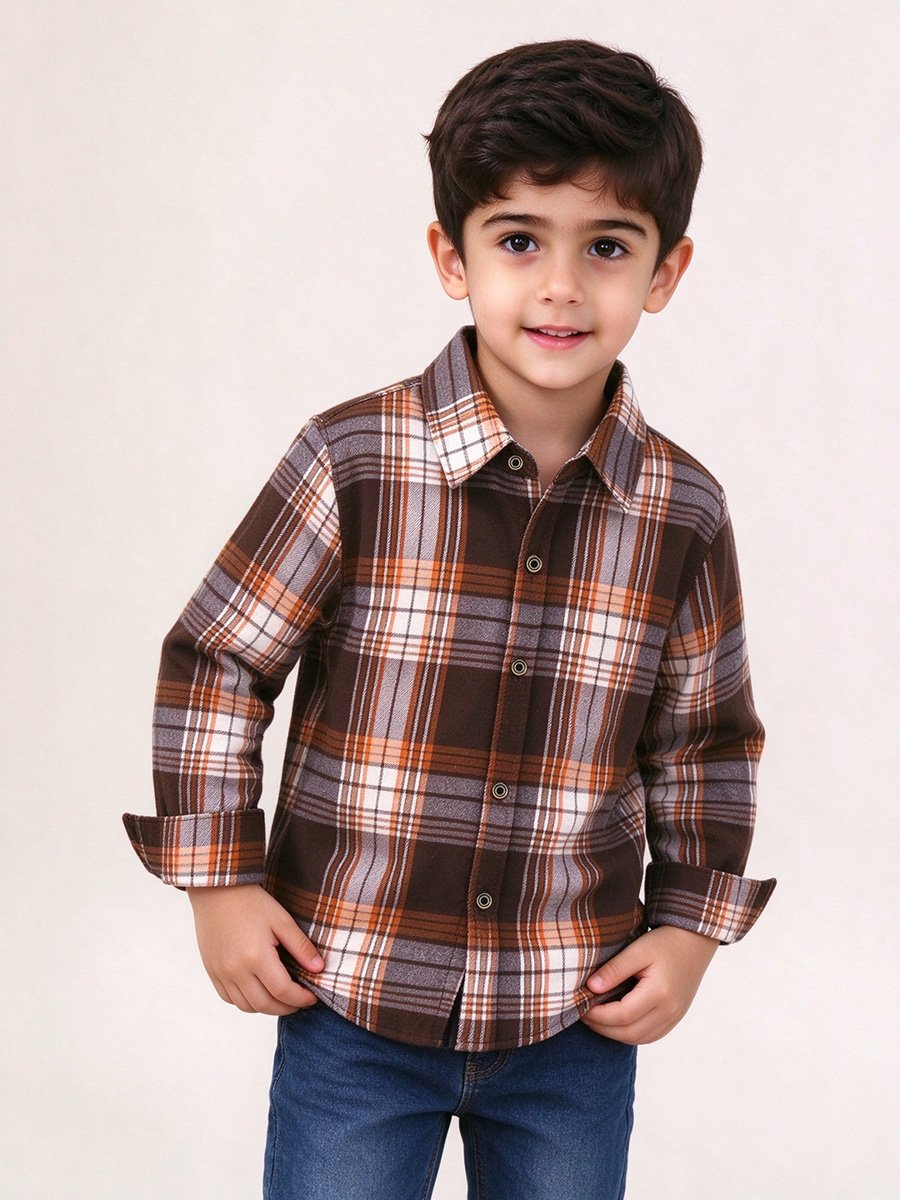 Boys Plaid Collared Long Sleeve Shirt