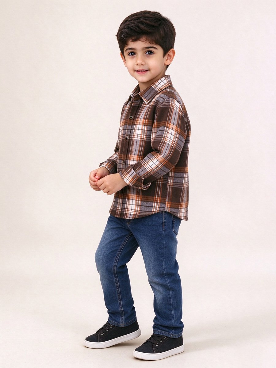 Boys Plaid Collared Long Sleeve Shirt