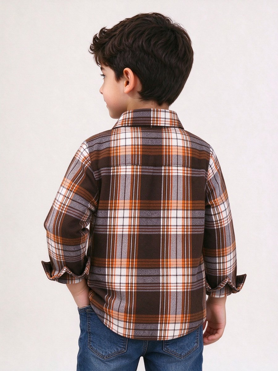 Boys Plaid Collared Long Sleeve Shirt