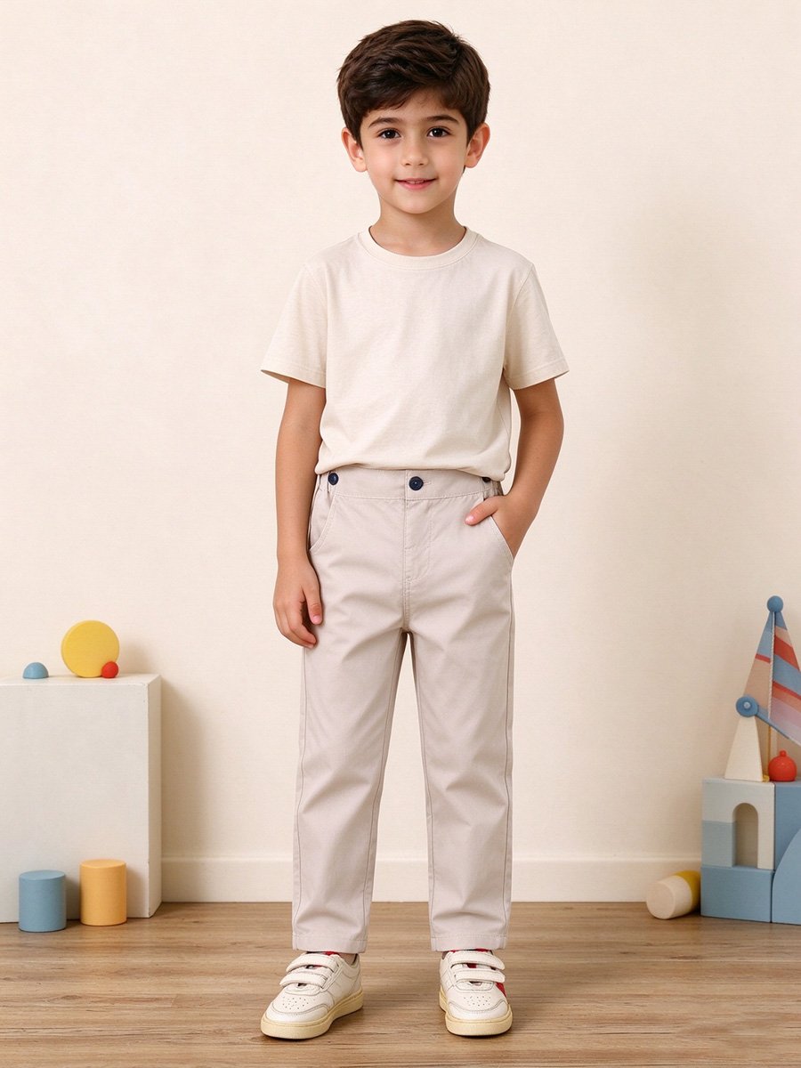 Boys Classic Beige Chino Pants with Buttons