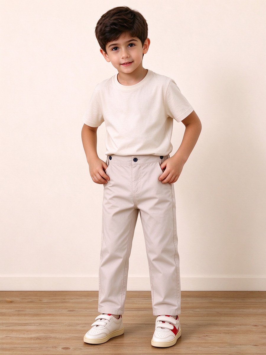Boys Classic Beige Chino Pants with Buttons