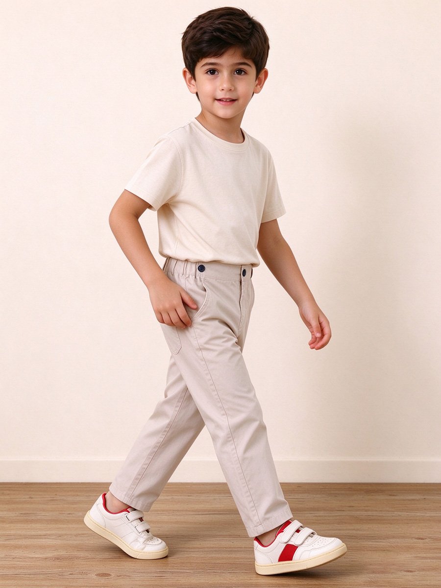 Boys Classic Beige Chino Pants with Buttons