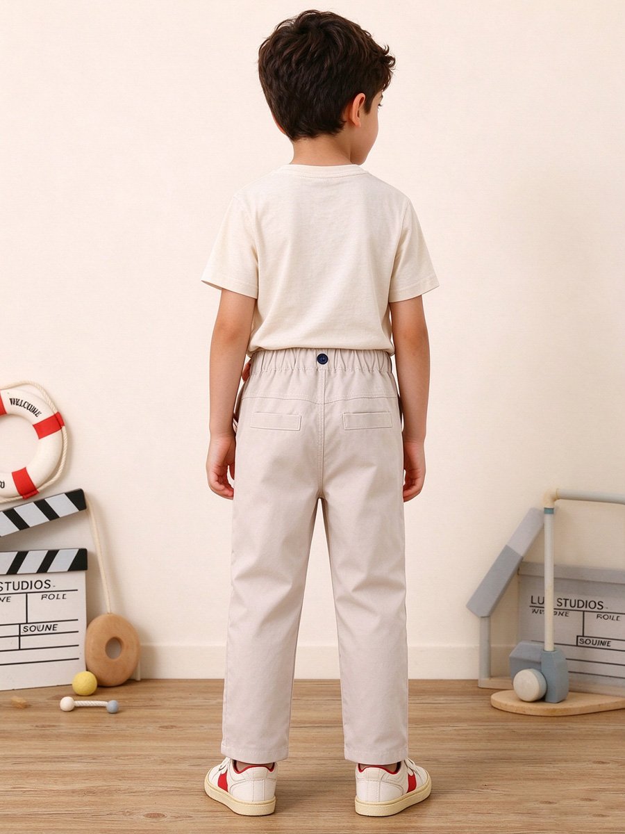 Boys Classic Beige Chino Pants with Buttons