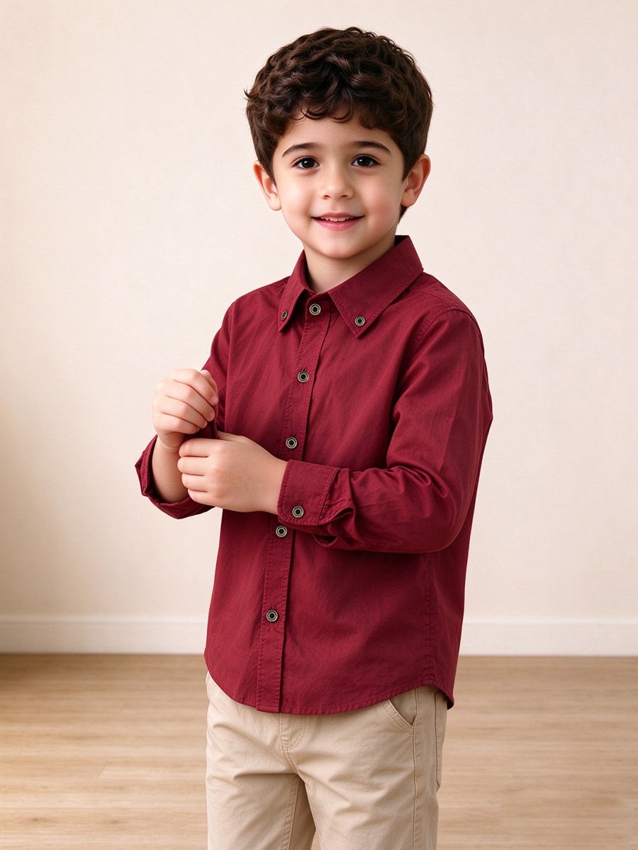 Boys Solid Cotton Long-Sleeve Shirt