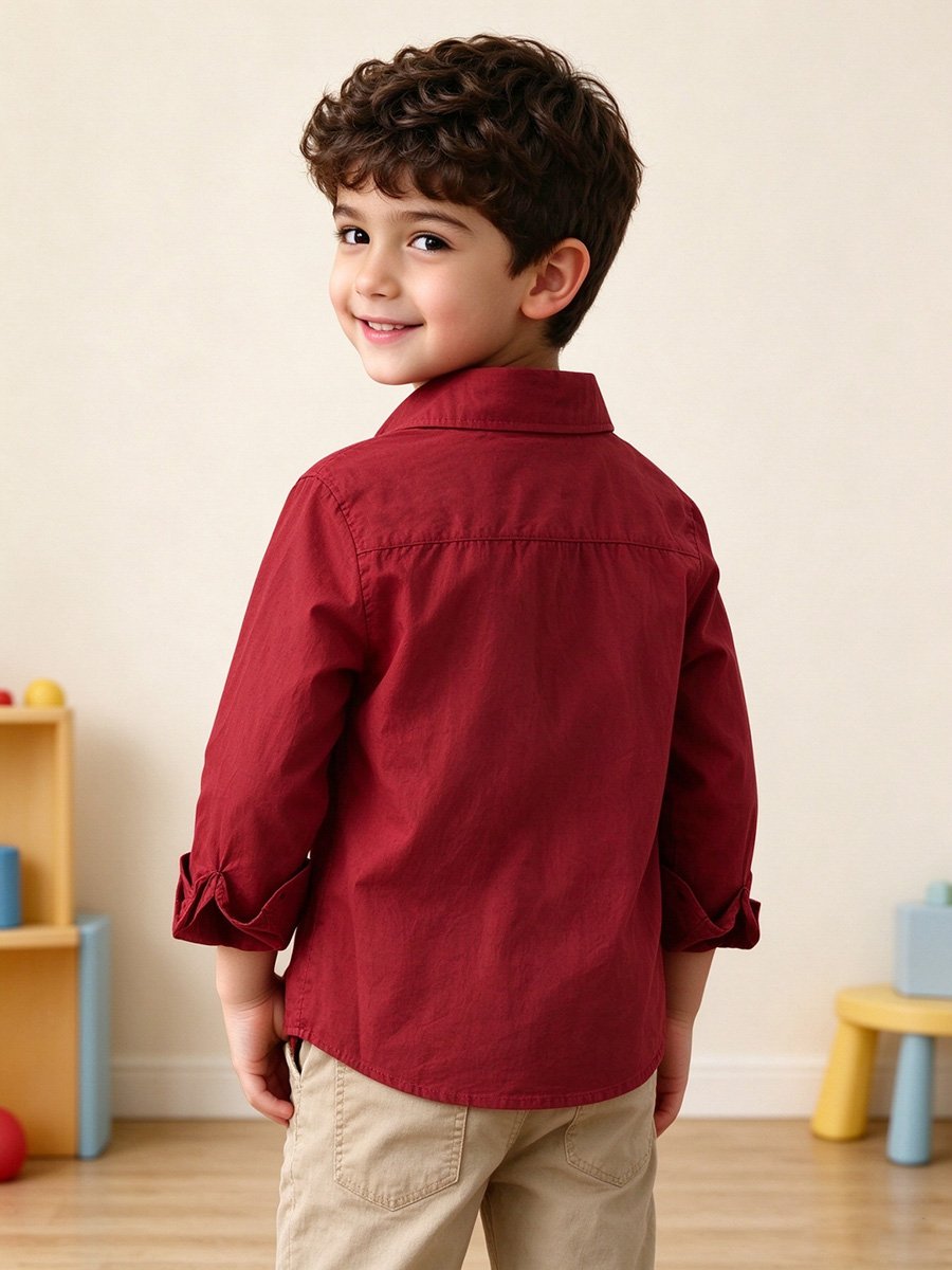 Boys Solid Cotton Long-Sleeve Shirt