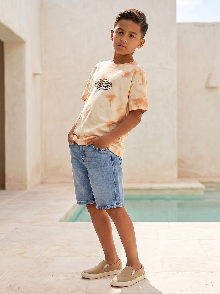 Crew Neck Short Sleeve T-Shirt with Tie-Dye Print