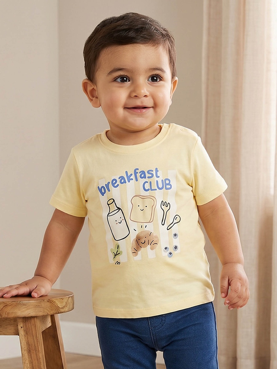 Short Sleeves T-Shirt with Breakfast Print