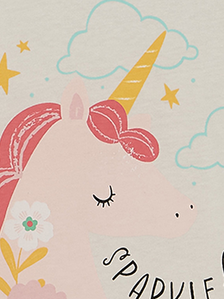 Crew Neck Short Sleeves Top with Unicorn Print
