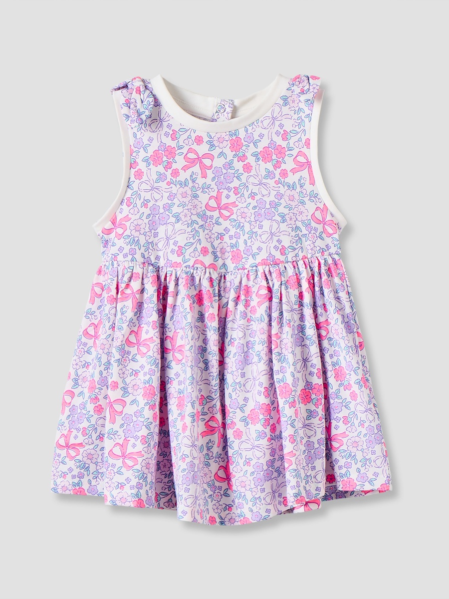 Pack of 2 Round Neck Sleeveless A-Line Dress with Floral Detail