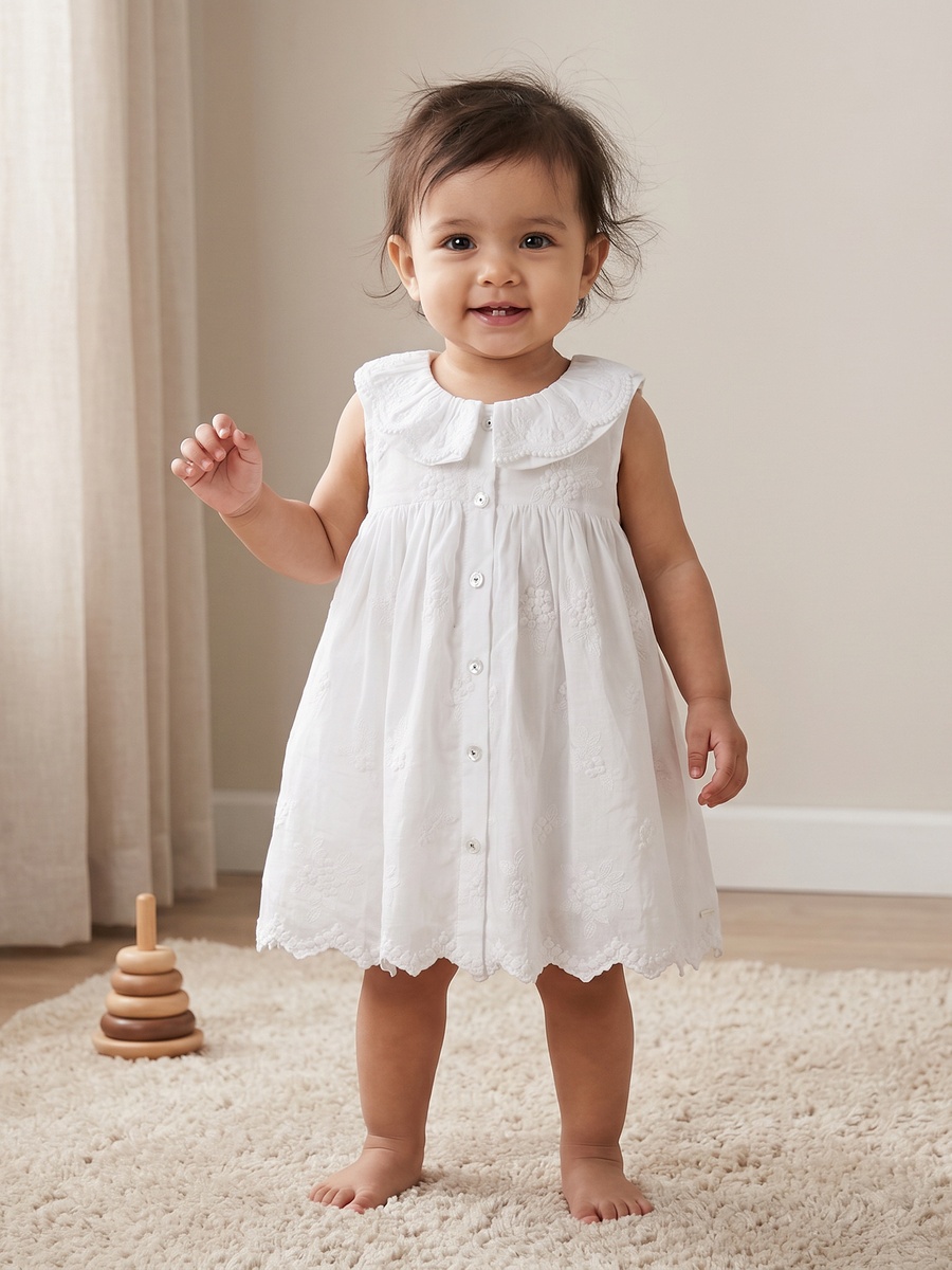 Collared Sleeveless Knee Length A-Line Dress with Embroidery