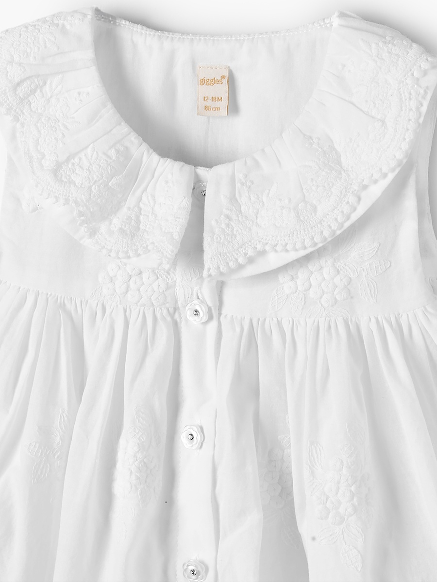 Collared Sleeveless Knee Length A-Line Dress with Embroidery