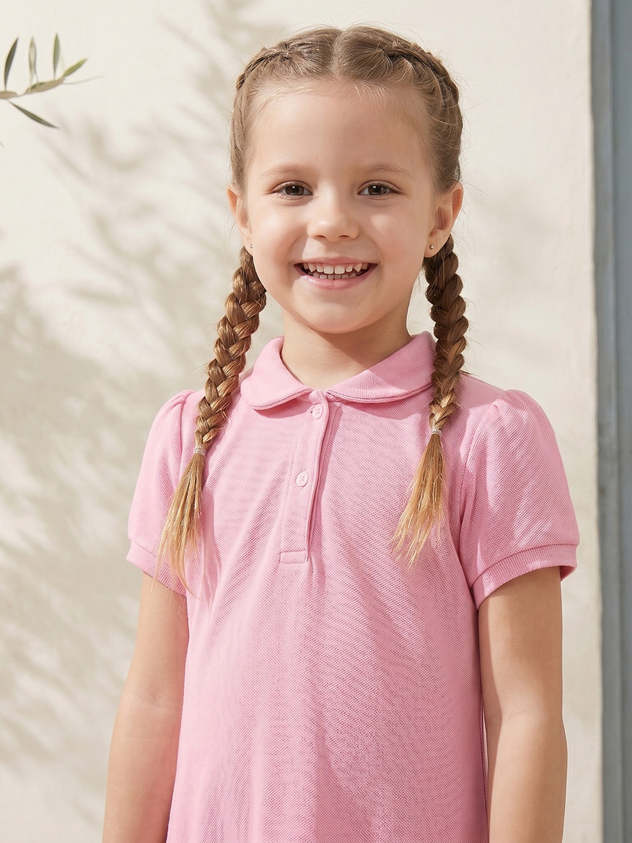 Collared Short Sleeves Knee Length Polo Dress with Bow Accent