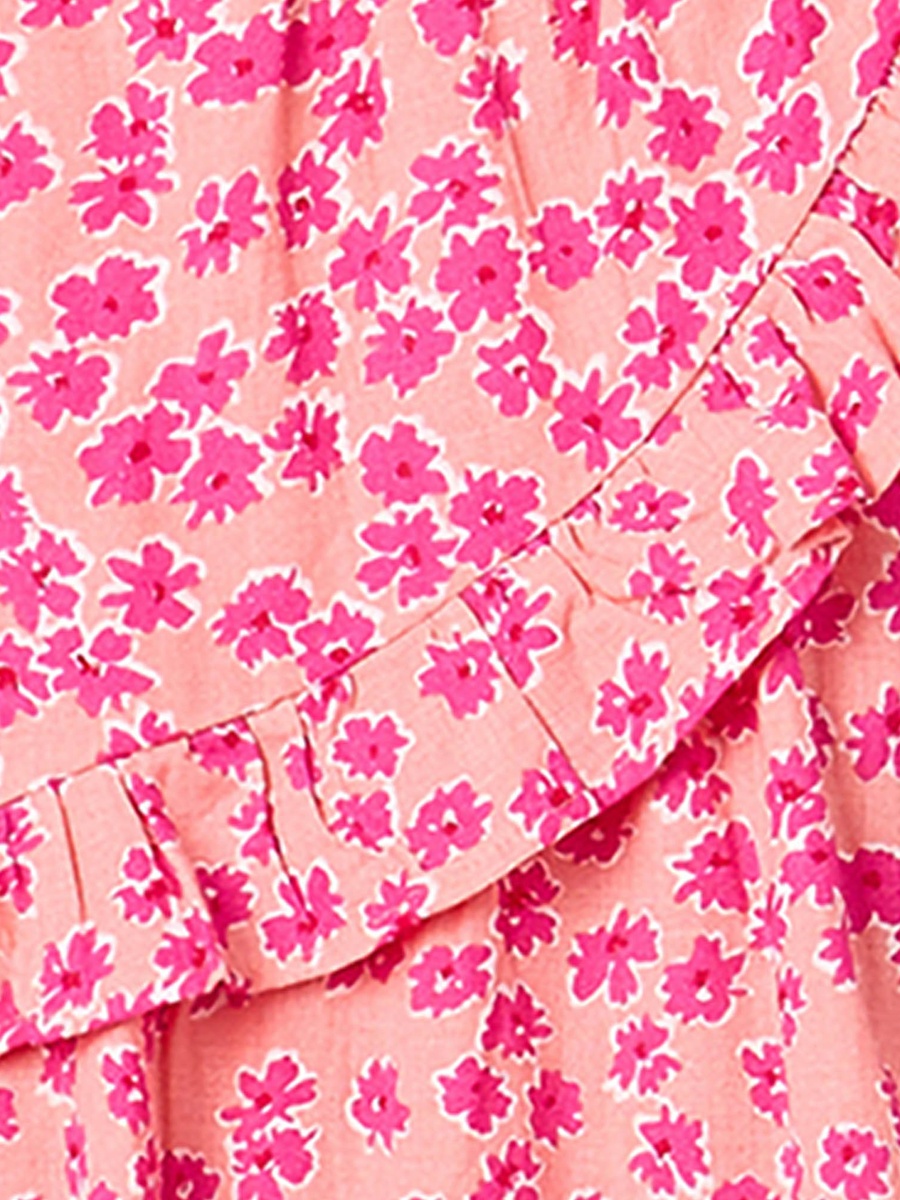 Round Neck Short Sleeves Knee Length A-Line Dress with Floral Print