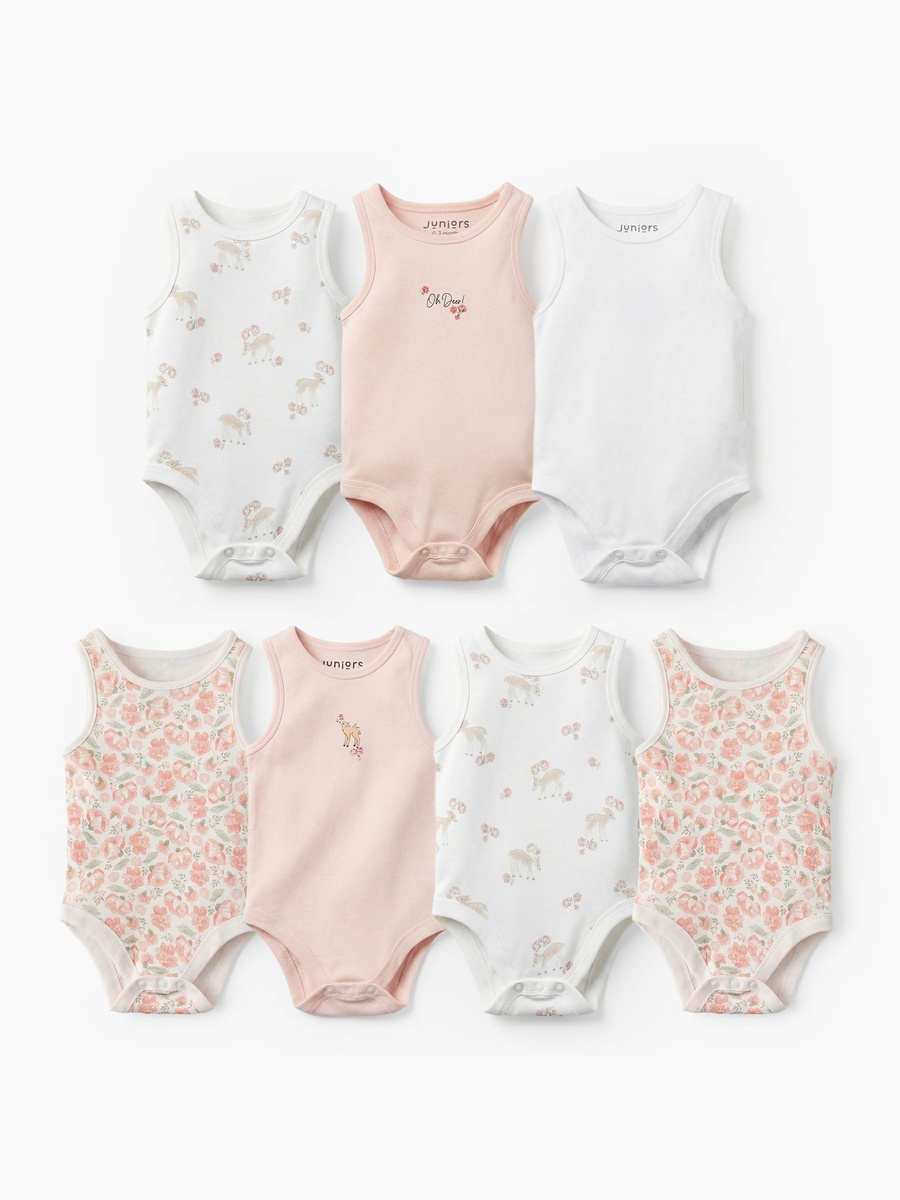 Pack of 7Bamboo Round Neck Sleeveless Bodysuit with Assorted Print