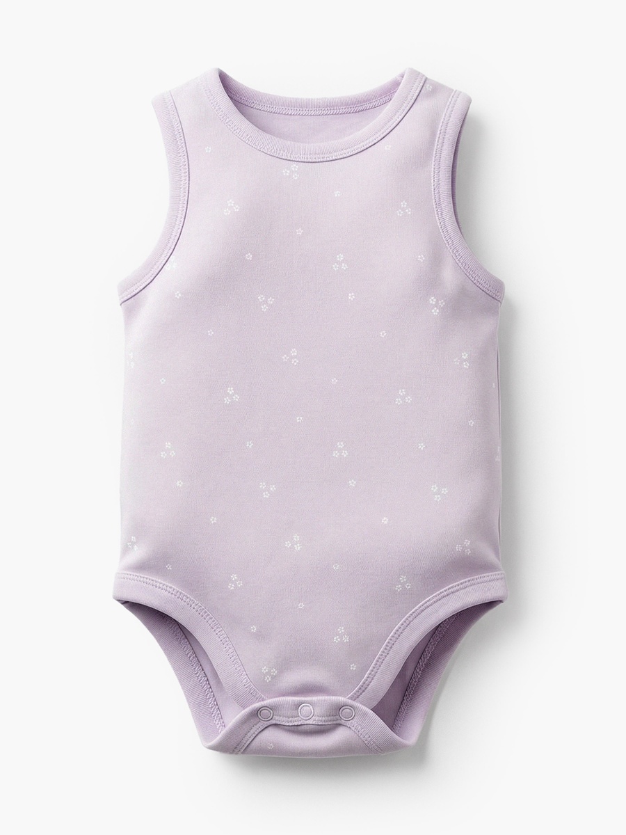 Pack of 7 Bamboo Cotton Round Neck Sleeveless Bodysuit with Floral Print