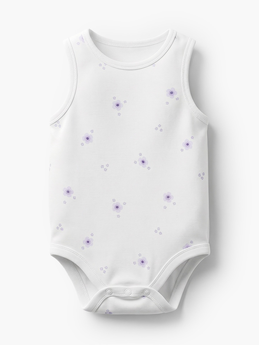 Pack of 7 Bamboo Cotton Round Neck Sleeveless Bodysuit with Floral Print