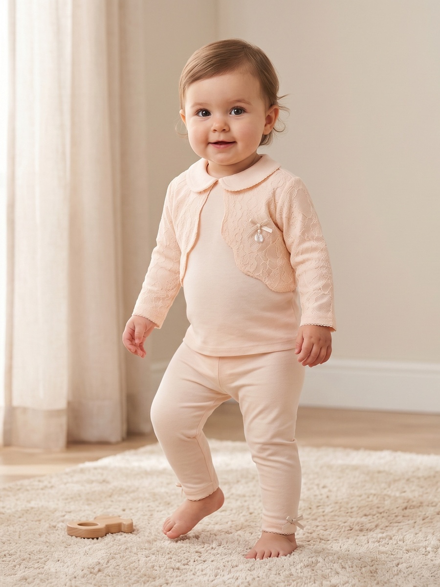Cotton Collared Long Sleeves Pyjama Set with Lace Detail