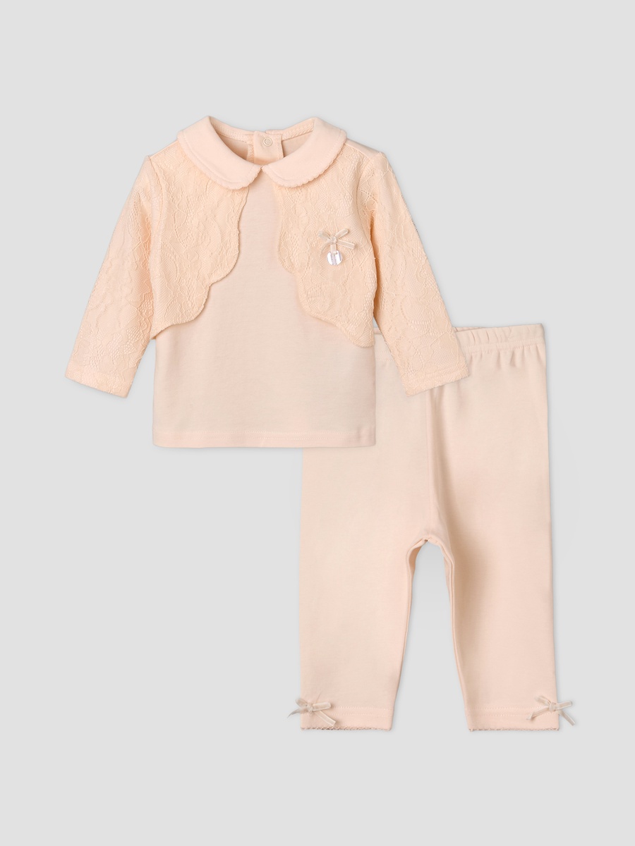 Cotton Collared Long Sleeves Pyjama Set with Lace Detail